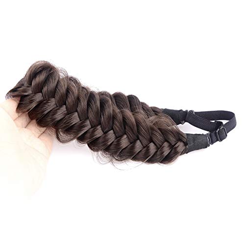 Gledola Messy Synthetic Hair Braided Headband Classic Chunky Wide Plaited Headband for Women Girl Beauty (Brunette Brown) - Image 3