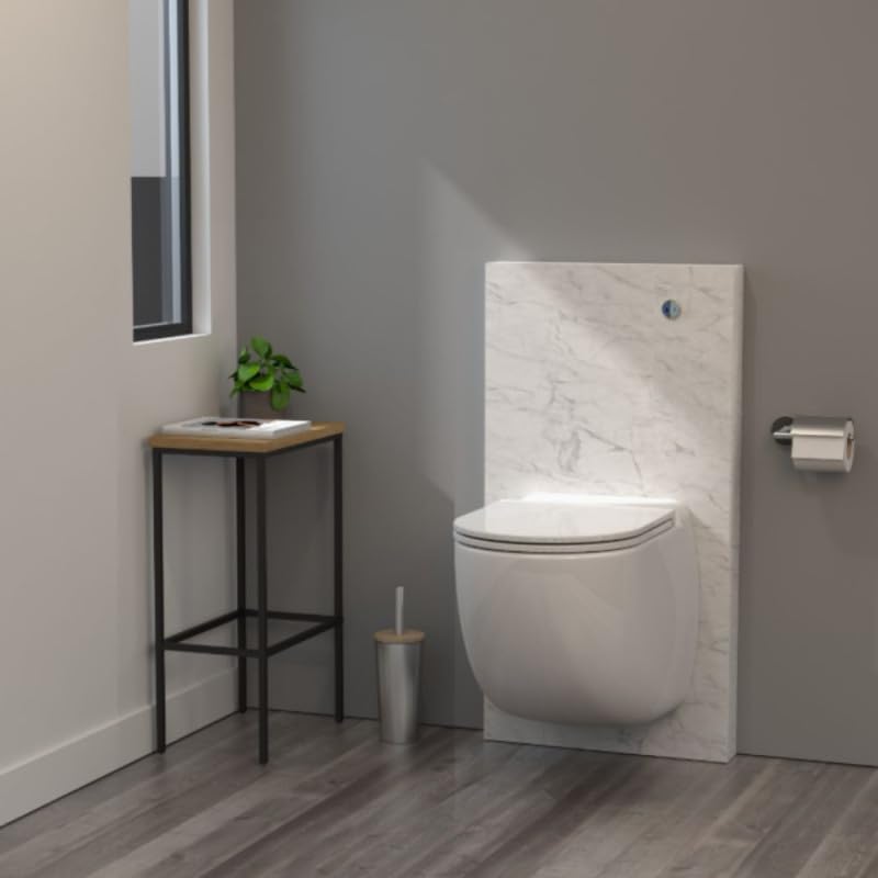 Pack WC suspendu broyeur WATERMATIC W40SP Silence Box avec habillage marbre blanc + abattant frein de chute + bâti-support autoportant + bouton chasse