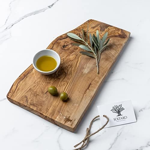 SOLTAKO Olive Wood Chopping Board, Olive Wood Cutting Board, Handmade Cheese Board, Olive Wood Serving Platter, Serving Board, Sturdy Wooden Chopping Boards (Approx. 35-38x17-19cm)