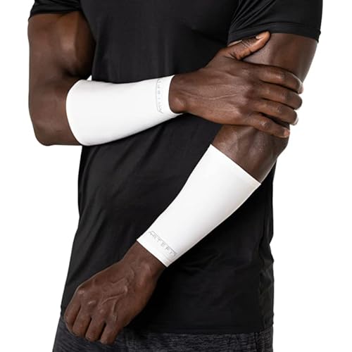 Artefit Forearm Sleeves - Compressions Short Arm Sleeves - UV Protection (White, XS)