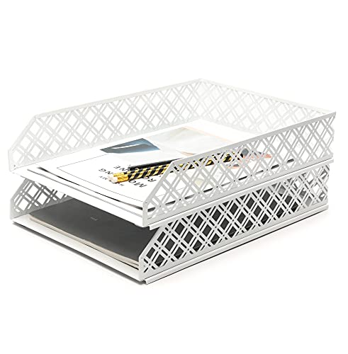 Exerz Bandejas para Cartas 2 pz, clasificador de Papel apilable/Organizador de Escritorio/Bandeja de Archivos, Rejilla de Metal de Malla de Alambre, Oficina, Escuela, Estudio en el hogar