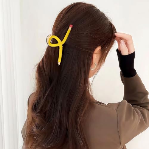 Pinza para cabello con diseño de lápiz color amarillo miniatura 4