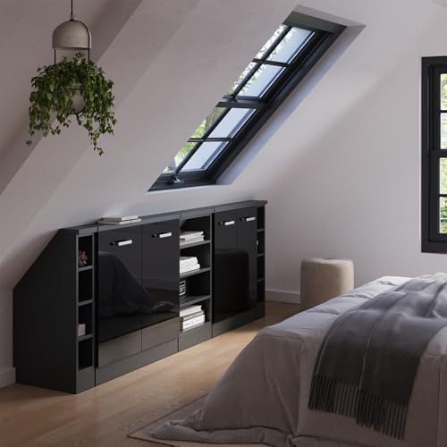 Vicco Set Di Mobili Sottotetto Nero Lucido/Antracite Set Di 5 - 6
