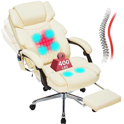 10 Best Massage Chair for Heavy Person: Ultimate Comfort & Support Solution 5 6 Points Massage Office Chair with Heat,Reclining Office Chair with Foot Rest,Vibration Home Desk Chairs for Heavy People 400lbs,Ergonomic Managerial Executive Chair (Cream)