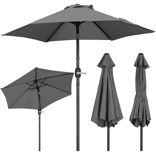 Yaheetech 2.3M Tilting Parasol Umbrella Outdoor Sun Shade with Crank Handle & Metal Ribs for Patio,...