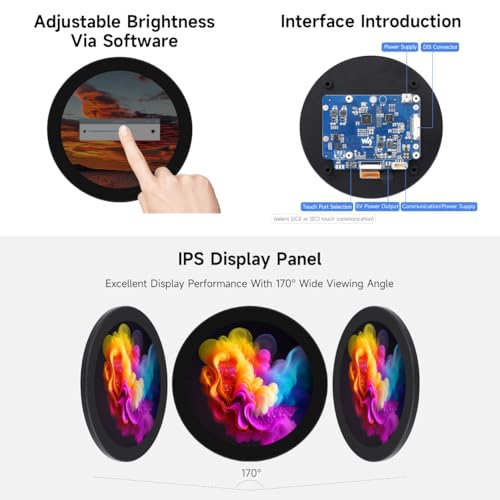 Image of waveshare 4inch DSI Round Touch Display, 720 x 720 Resolution, IPS, 10-Point Touch, Compatible with Raspberry Pi 5 /4B /3B+ /3A+, CM3 /3+ /4, 170 Wide Viewing Angle