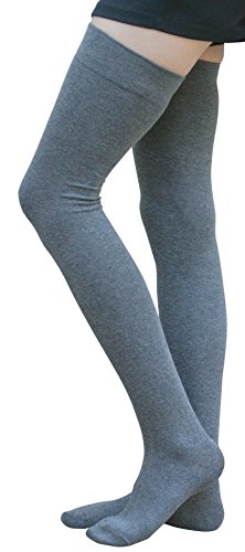 Elegant Extra Long and Wide Women's Dark Gray Cotton Thigh High Socks Over Knee Socks