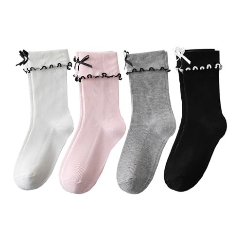 Womens Ruffle Frilly Socks Cuff Cotton Candy Color Crew Socks Dress Socks2