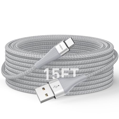 Image of Extra Long USBC Cable 15FT, Type C Cable Fast Charging Cord USB C Charger | Durable Heavy Duty Phone Charger Cable for iPhone 17 16 15, iPad Pro, Air, Mini, Samsung Galaxy S26, Z Flip 7, Pixel - Silver