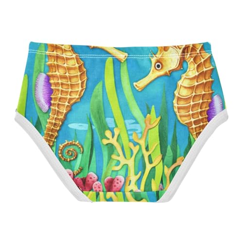 Cotton Toddler Underwear Floral Seahorses Seaweed Art Blue Panties for Girl Florals Kids Undies Briefs 2t2