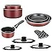 Herzberg Batterie de cuisine - lot de casserole induction - set casserole et poele tous feux - set de cuisine de 11 éléments avec casseroles et poêles revêtement marbre et poignée amovible HG8054-BR