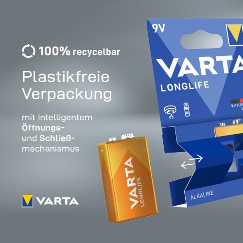 VARTA Batterien 9V Blockbatterie, 2 Stück, Longlife, Alkaline, Vorratspack, für Rauchmelder, Brand- & Feuermelder – Ansicht 4