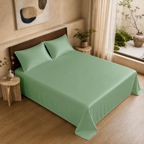 Image of HOMEMONDE 100% Bamboo King Size Flat Bedsheet with 2 Pillow Covers | 300 TC Luxury Cooling Bed Sheet | Ultra Soft, Breathable & Moisture Wicking | (Sage Green, 108x108 Inches)