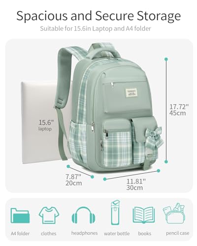 Image of School Backpack for Teens, Girls Backpack for Middle High School Big Sthdent Cute Bookbag for Women Aesthetic School Bag (Green)