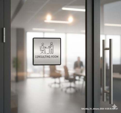 Image of Premium Brushed Silver Consulting Room Acrylic Sign Board Self adhesive Sign 6 inch for Mall Business Stores Cafe Shop corporate Hospital Hotel School Office