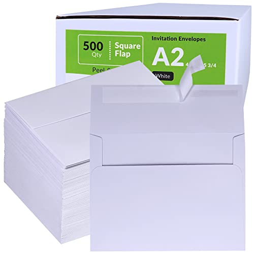 500 Pcs Bulk A2 Invitation Envelopes In White Peel & Press Self Seal 4 3/8 X 5 3/4 Square Flap Envelopes Rsvp Return Envelopes 95Lb. For Announcement Mailing 4X5 Greeting Cards Photo 1/4 Fold Cards #TOP3