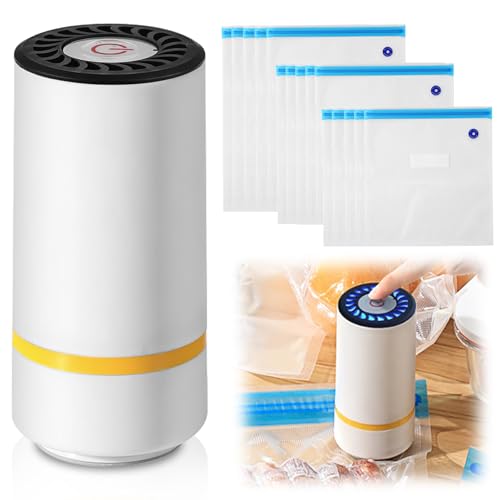 GOEDCH Envasadora al vacío con 15 bolsas de vacío: sellador al vacío portátil para alimentos, sellador al vacío de carga USB, pequeño para alimentos secos o húmedos, almacenamiento de alimentos