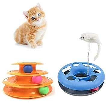 Kiki N Pooch Interactive Toy with Colorful Balls for Cat/Kitten | 3-Layer Tower Toy | Catch The Motion Mice Toy - Pack of 2