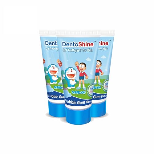 Image of DentoShine Gel Toothpaste for Kids | Pack of 3 (3, Bubblegum (Doraemon)) | IDA Accepted
