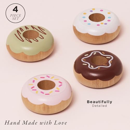 Le Toy Van - TV332 - Pretend Donuts Lernspiel, Kinderspielzeug, 2 Jahre, Set mit 4 Donuts mit Geschenkbox, Montessori-Spiel, FSC-Naturholz und Farben auf Wasserbasis