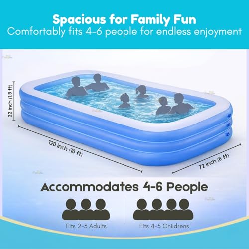 Image of Toy Imagine 𝟏𝟎 𝐅𝐭 Big Inflatable Swimming Pool Rectangular for Adults & Kids with 2-Way Electric Pump Big Size Family Pool Portable Water Tub for Adults Scratch-Proof Durable 3 Layer Outdoor Pool