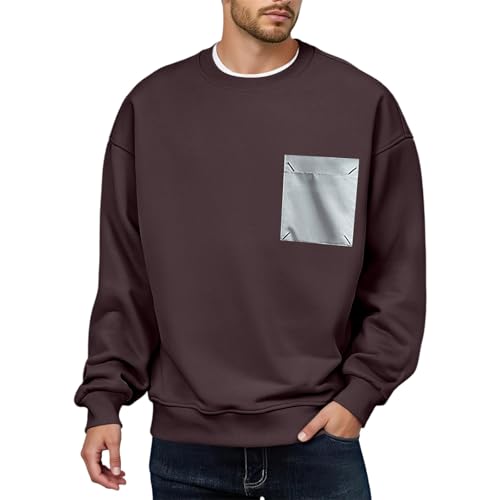 Herren-Sweatshirt mit Rundhalsausschnitt, Patchwork, Sport, Fitness, lässig, locker, einfarbig, lange Ärmel, deprimierende Sweatshirts, violett, XL Herren-Sweatshirt mit Rundhalsausschnitt, Patchwork, Sport, Fitness, lässig, locker, einfarbig, lange Ärmel, deprimierende Sweatshirts, violett, XL