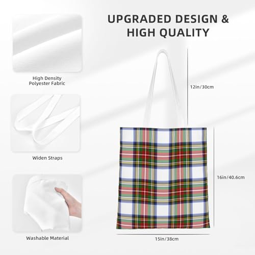 Stewart Royal Dress Plaid Scottish Minimalist Tote Bag - Polyester, Double Reinforced Handles, Lightweight & Durable For Everyday Carry4