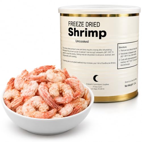 Freeze Dried Canned Uncooked Peeled Shrimp | Jarred and Packed Long Term Food Storage (25+ years shelf life) Emergency Food Supply | Backpacking & Camping | Easy Prep Survival Food 10 Size Cans