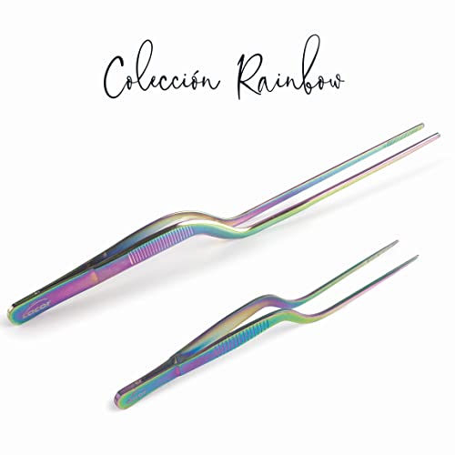 Miniatura 3 de Lacor - 62873 - Pinzas De Cocina De Precisión Para Emplatar Rainbow, Acero Inoxidable 18 10, Mango Antideslizante, Máxima Calidad, Longitud 21 Cm, Iridiscente