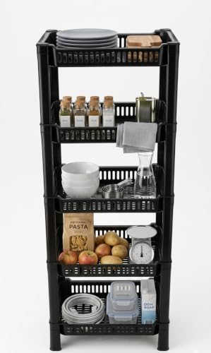 Image of U-Max Multi Tire Kitchen Storage Rack, Plastic Utility Shelf Organiser, Space Saving Storage Solution, Revolving Vegetable Rack (Black, 5)