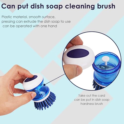Image of Dish Scrubber with Soap Dispenser, 3 Pack Soap Dispensing Palm Brush for Kitchen Sink Pot Pan, Color Coded Dishwashing Scrub Brush Set (Gray, Blue, Orange), Non-Scratch Cleaning Tool