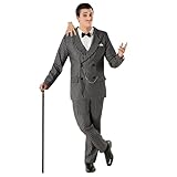 Morph 1920s Gangster Costume Men, Gangster Striped Suit, Halloween Costumes for Men Halloween Costumes Adult M