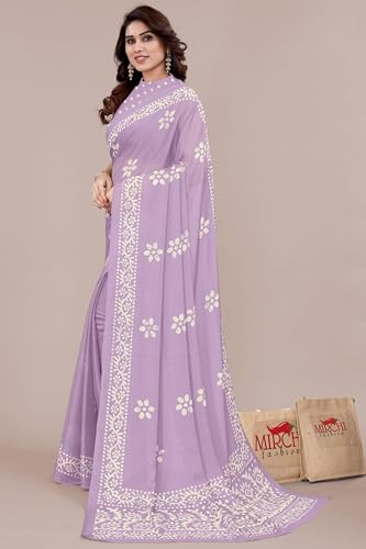 Image of MIRCHI FASHION Saree for Woman Chiffon Batik Printed | Lightweight Daily Wear Women's Office Sari with Blouse Piece (Available in 40 Colours)