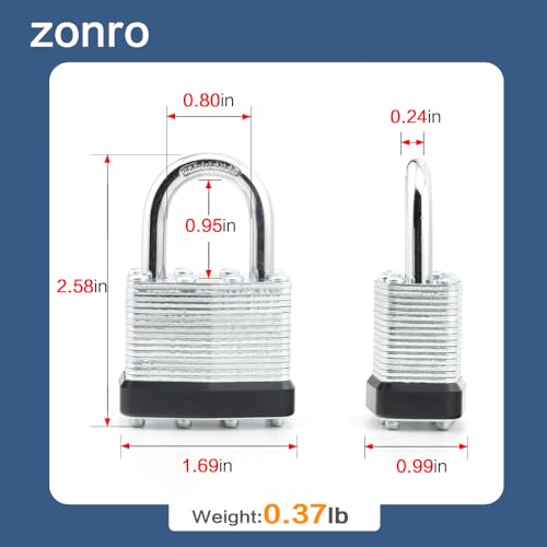 Image of ZonRo Locks Laminated Steel Keyed Padlocks,Keyed Alike Locks, 1-9 /16 inch Wide,Normal Shackle Padlocks, Pack of 24,Black Hoop, for Hasp Latch, Sheds, Fences, Storage Locker, School, Gym