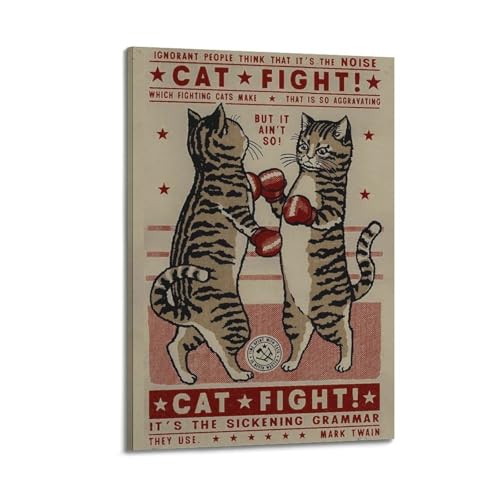 Toile combat de chats animés décoration murale vintage de salon et chambre 30x45cm