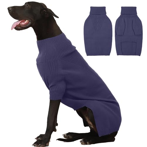 Image of IECOii Great Dane Sweater,Extra Large Dog Sweaters for Giant Breed Dogs 4XL | Turtleneck Stretchy Pullover, Thermal Knitted Clothes for Great Dane, Doberman, Mastiff, Easy On Cold Weather Wear, XXXXL