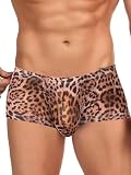 ohyeahlady Leopard Print Underwear for Men Sexy Breathable Boxer Briefs Low Rise Silky Trunks Boxer Underpants Stretch M