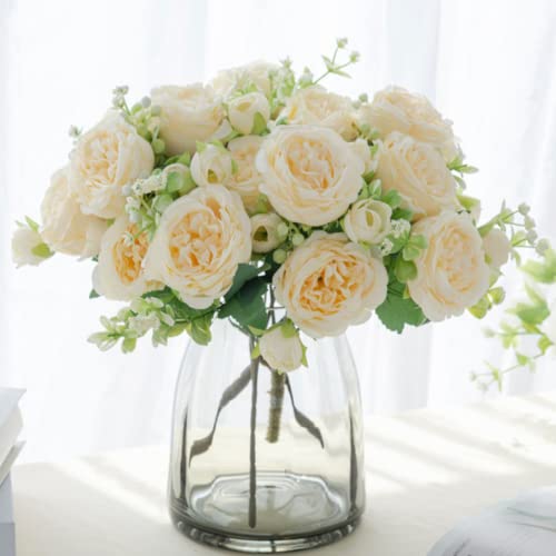 Astryas Peonies Artificial Flowers, 3Pcs Fake Peony Silk Flowers Faux Beige Rose Flowers Arrangements Dining Table Centerpieces For Home Baby Shower #TOP4