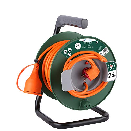 Electraline 20866149F Rallonge Prolongateur Jardín 25 m avec enrouleur 16A - Section 3G1,5 mm² Orange/Vert
