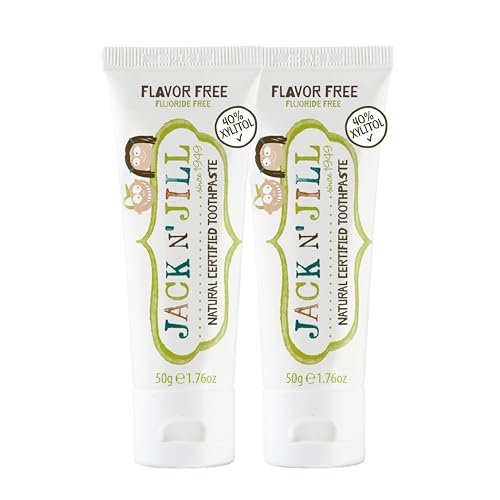 Jack N Jill Natural Certified Toothpaste for Kids - Fluoride Free Kids & Toddlers Toothpaste Gently Cleans Teeth 40% Xylitol BPA Free - Flavor Free 1.76 oz (Pack of 2)