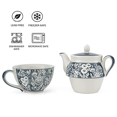 Taimei Teatime Ceramic Tea For One Set, 15 Oz Teapot With Infuser And Cup Set, Grey Teapot Set For One, Loose Leaf Tea Maker Set, Tea Set For Women, Adults Office Home Gift #TOP4