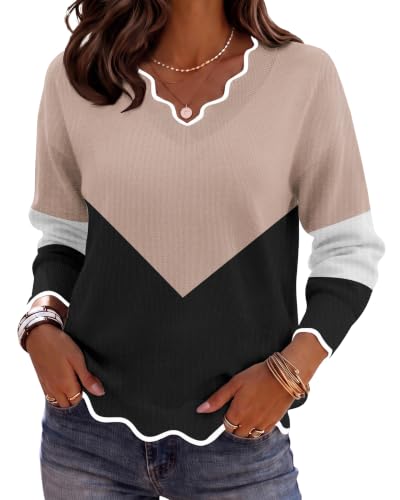 Image of Zeagoo Women's 2026 Fall V Neck Sweater Long Sleeve Lightweight Knit Tops