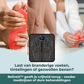ReliveX Fußmassagegerät Tragbares EMS-Fußmassagegerät mit 8 Modi, 19 Stufen, USB, fördert Blutzirkulation, reduziert Muskelschmerzen