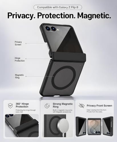 Image of STORMTAL for Samsung Galaxy Z Flip 8 Case with Privacy Screen Protector, [Compatible with Magsafe], [Full Body Hinge Protection], Magnetic Slim Case for Z Flip 8 Case Black