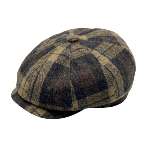 Image of The Tie Hub Wool Flat Cap for Men & Women | Adjustable Vintage Newsboy Gatsby Hat for Casual, Travel, Outdoor | Free Size Herringbone Ivy Style Cap
