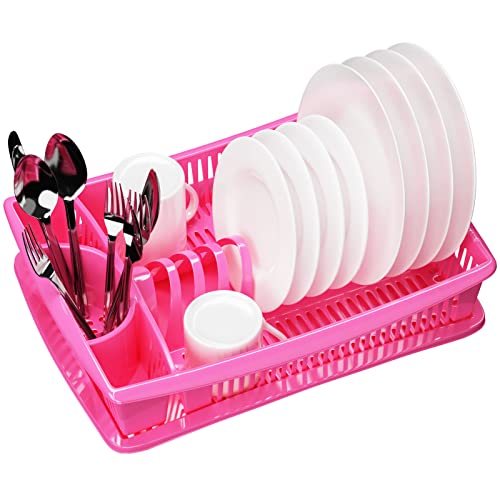 WELLGRO Abtropfgestell - Abtropfgitter - Geschirr Abtropfkorb - Abtropfständer - Abtropfschale - Geschirrabtropfständer - Made IN Europe, Farbe:Pink