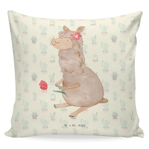 Mr. & Mrs. Panda 40x40 Kissen Alpaka Blume - Motivkissen, Kopfkissen, Lamas, Lama, Kissenhülle, Dekokissen, Sofakissen