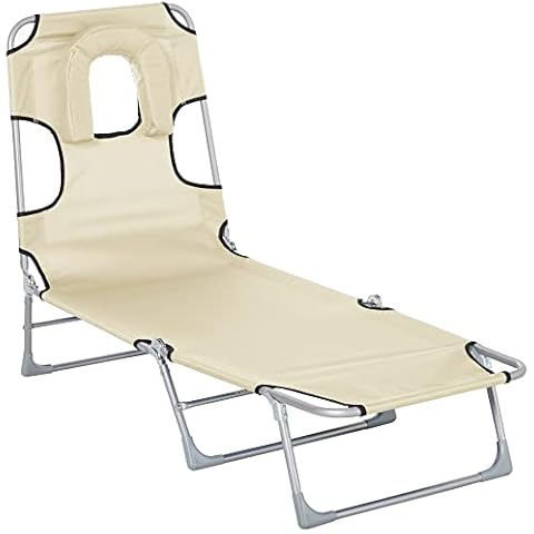 Outsunny Chaise Longue Pliable Beige Cover