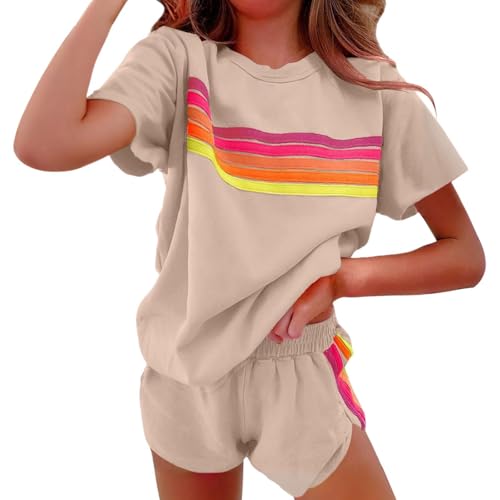 Lounge Sets for Women 2 Piece Rainbow Striped Tops Side Stripe Sweatpants Sweatsuit Fall Casual Outfits Matching Set