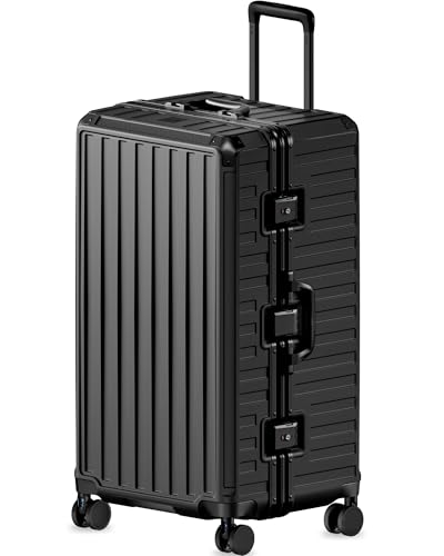 Image of LUGGEX Checked Suitcase with Spinner Wheels, 8010S Aluminum Frame Zipperless Polycarbonate Hard Shell Suitcase (ZX-Core, Black, 30 Inch)